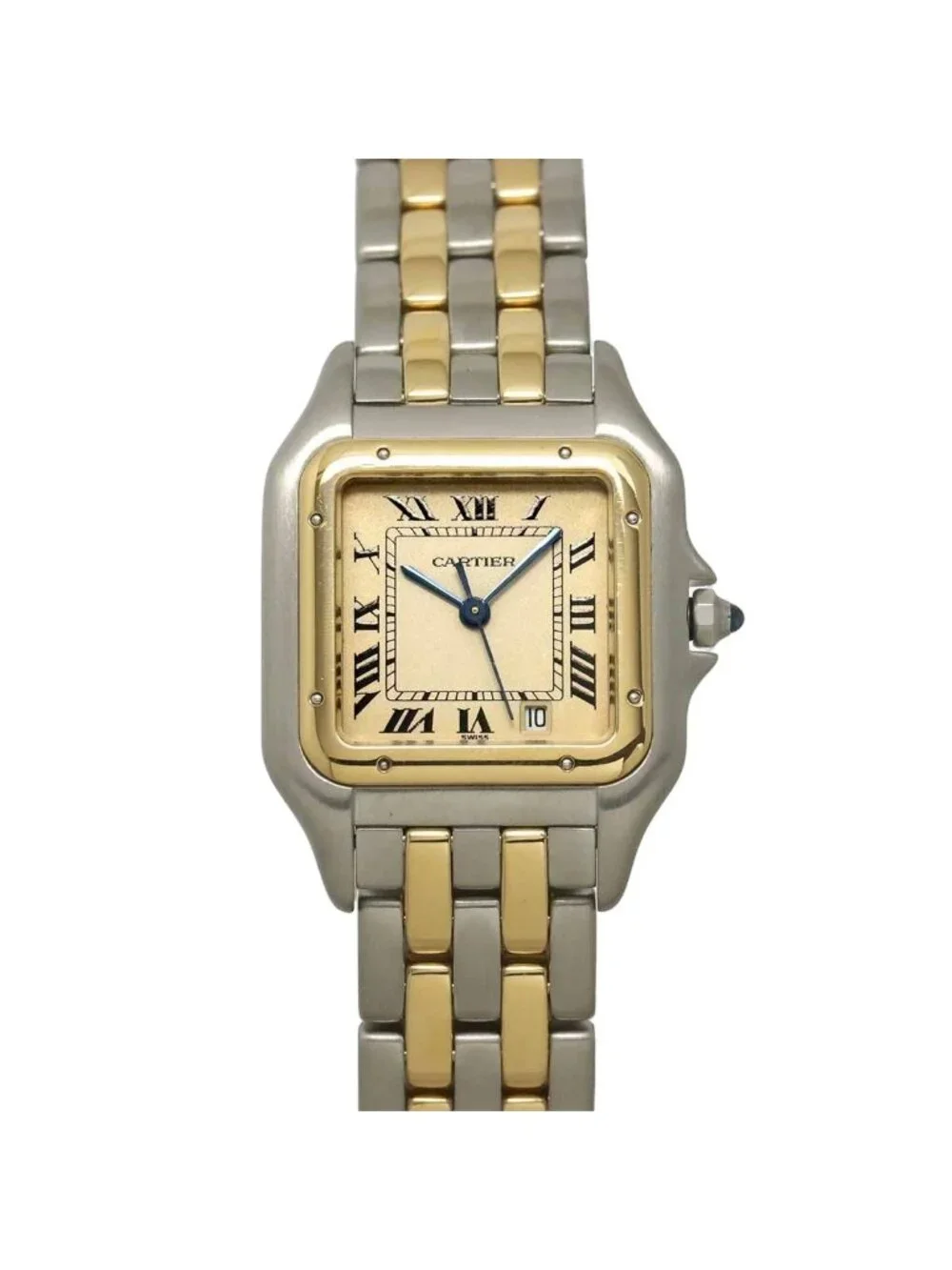 Cartier Panthere MM 2 Row Date Boys Watch Ivory YG Quartz